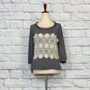 Anthropologie Meadow Rue Gray & White Lace Top
